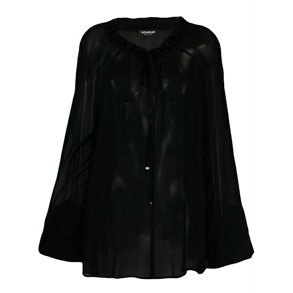ドンダップ レディース シャツ トップス Tie-neck semi-sheer blouse Black｜asty