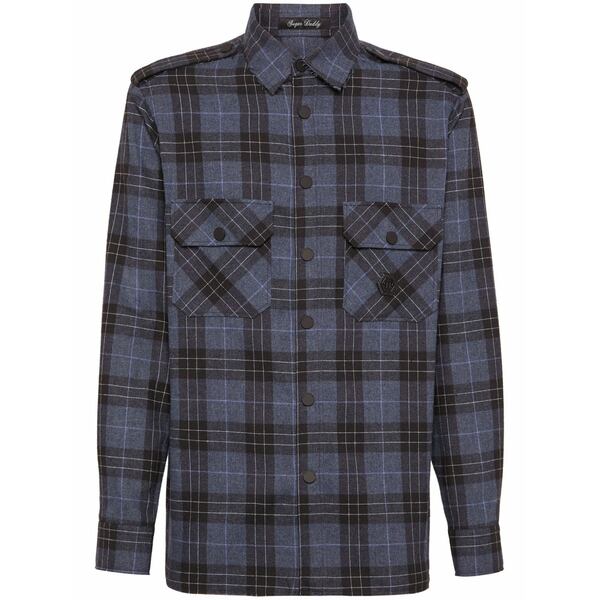 フィリップ飾り気のない メンズ プルオーバー トップス Skull\u0026bones-print cotton shirt Blue