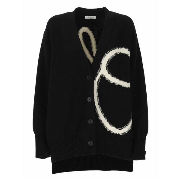 象牙色 レディース ジレー アウター Logo-intarsia wool cardigan Black