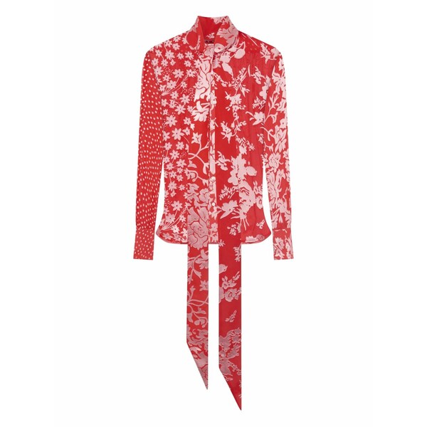 米国海兵隊員 独居室 レディース ティーシャツ トップス Floral-print tie-neck blouse Red トップス-レディースファッション