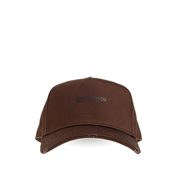 ディースクエアード メンズ 帽子 アクセサリー Distressed logo-print baseball cap Brown|asty