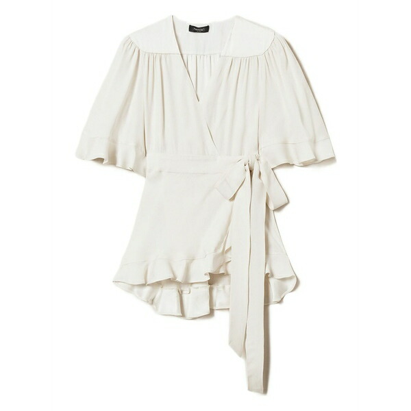 ツイン仕掛ける レディース プルオーバー トップス Ruffled wrap blouse White