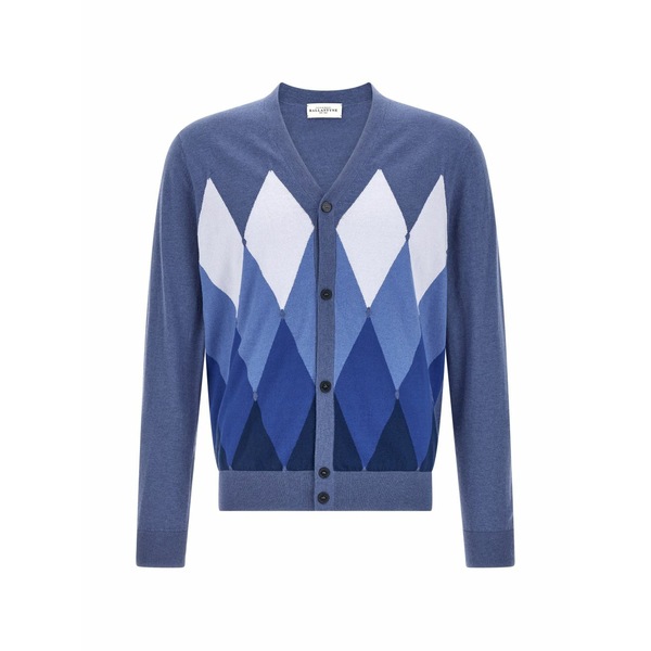 バランタイン メンズ ジレー アウター V-neck argyle cardigan Blue