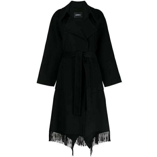 ゴエンジェイ レディース 厚地の外套 アウター Double-faced fringed coat Black