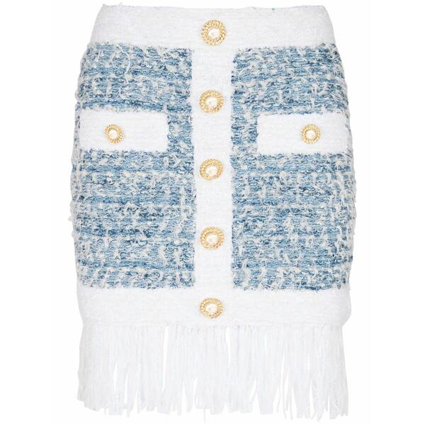 バルマン レディース スコート ボトムス Fringed tweed miniskirt White