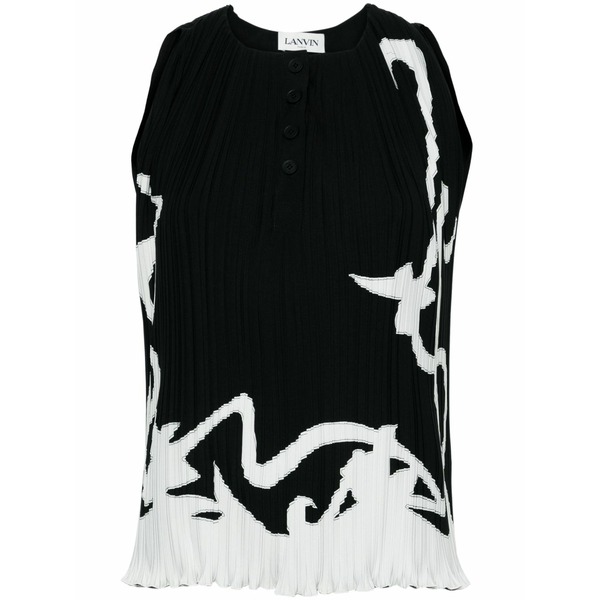 ランバン レディース シャツ トップス Abstract-print pleated blouse Black｜asty 124,400円