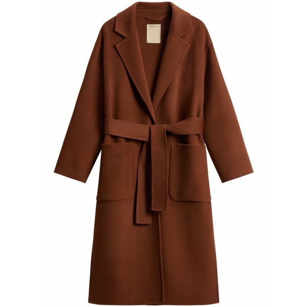 羊毛 分限者 レディース 厚地の外套 アウター Belted wool coat  Brown