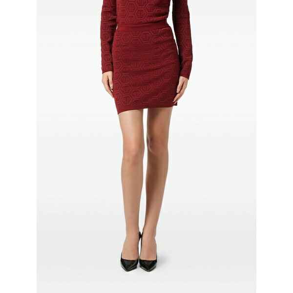 フィリッププレイン レディース スカート ボトムス Monogram knitted mini skirt Red｜asty
