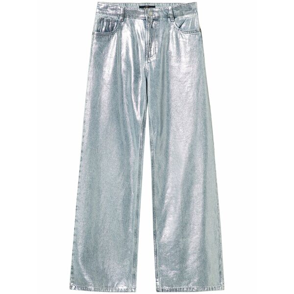 ツイン仕掛ける レディース ジーンズズボン下 ボトムス Wide-leg coated jeans  Silver