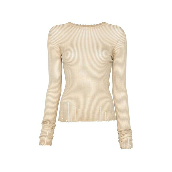 ユマ・ワン レディース Tシャツ トップス Ribbed frayed top Neutrals|asty