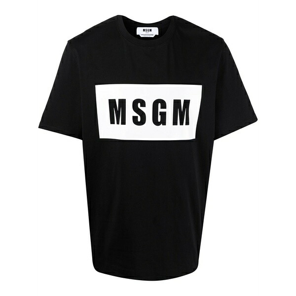 エムエスジイエム メンズ Tシャツ トップス Logo-print cotton t-shirt Black｜asty