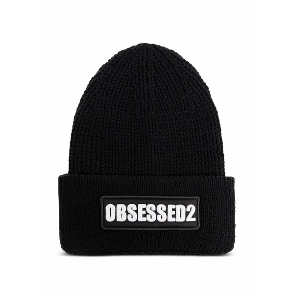ディースクエアード メンズ 帽子 アクセサリー Embroidered ribbed-knit beanie Black