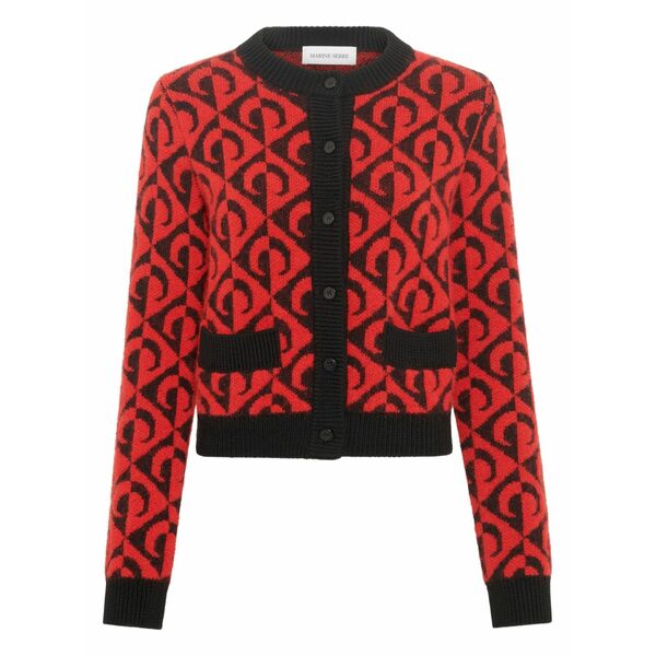 米国海兵隊員 独居室 レディース ジレー アウター Moon lozenge-knit cardigan Red
