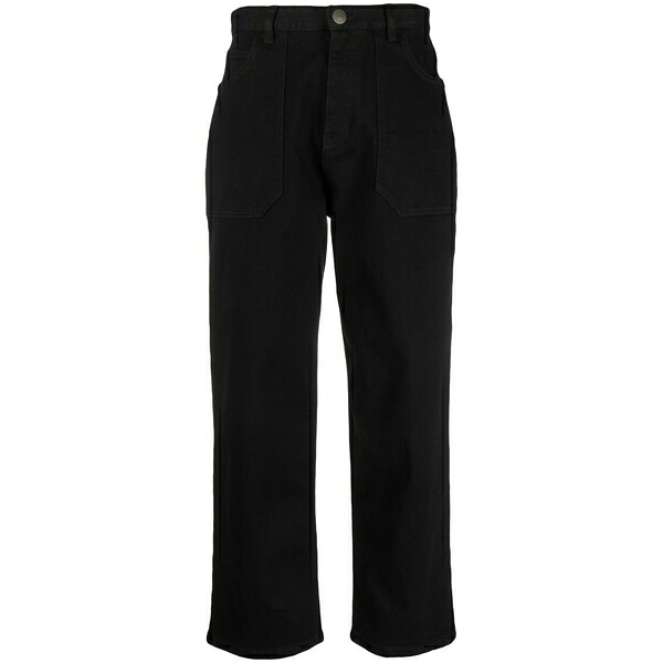 羊毛 金持ち レディース ジーンズズボン下 ボトムス Logo-patch straight-leg jeans Black