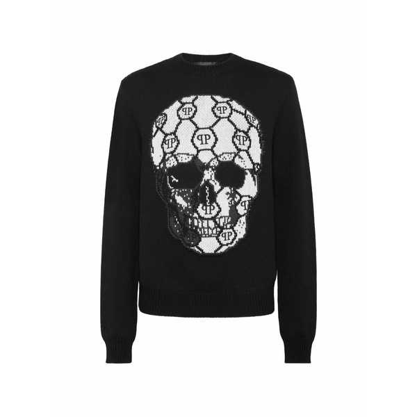 フィリップ飾り気のない メンズ 編み物\u0026プルオーバー アウター Skull round-neck sweater Black