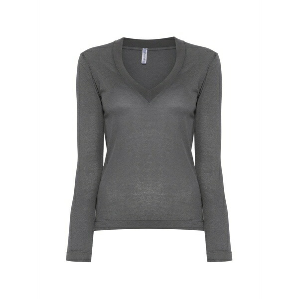 ダニエル フィエゾリ レディース Tシャツ トップス Ribbed v-neck t-shirt Grey|asty