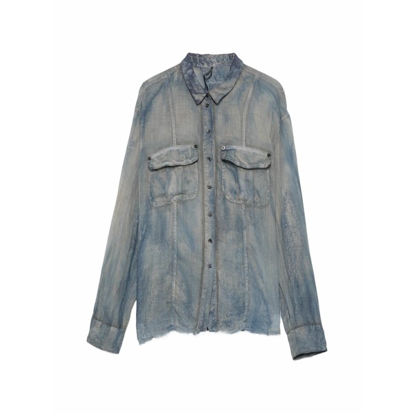 マスナダ レディース シャツ トップス Acid-wash semi-sheer shirt Blue|asty