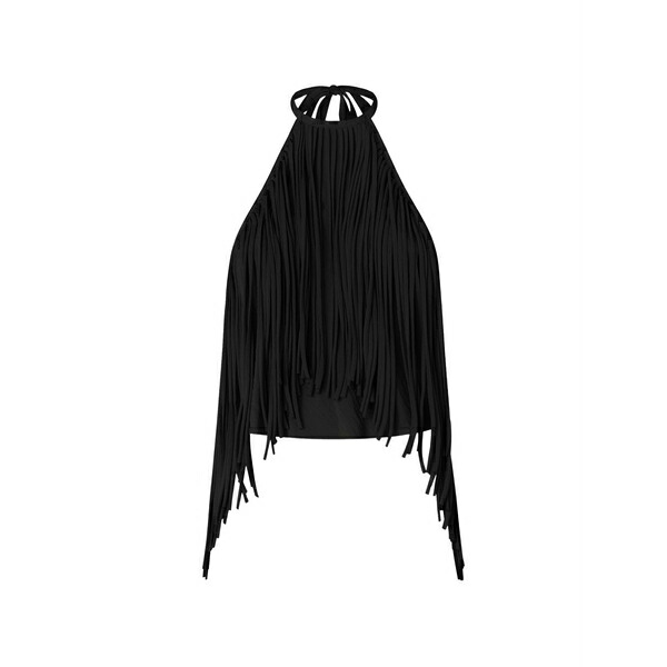 ピンコ レディース カットソー トップス Fringed halter top Black｜asty