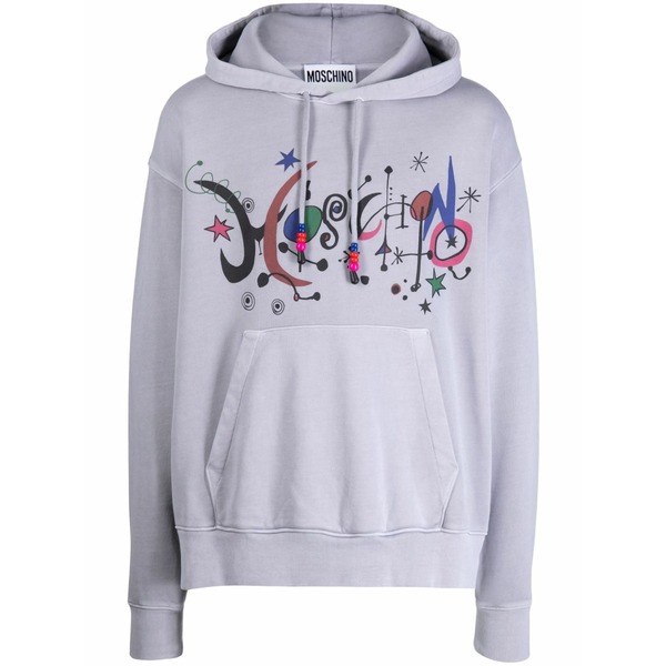 モスキーノ メンズ パーカー・スウェットシャツ アウター Logo-print cotton hoodie Grey