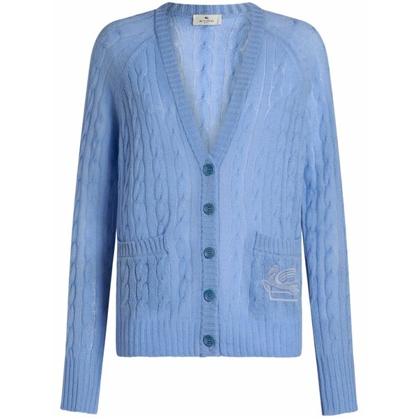 エトロ レディース ジレー アウター Pegaso-motif cable-knit cardigan  Blue