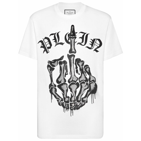 フィリップ飾り気の無い メンズ ティーシャツ トップス Rhinestone-embellished cotton t-shirt White トップス-メンズファッション