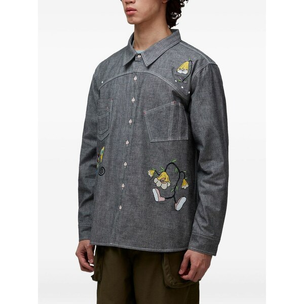 ブレインデッド メンズ シャツ トップス Embroidered shirt Grey|asty