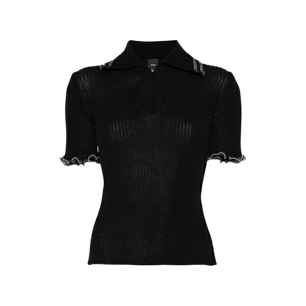 ピンコ レディース スポーツシャツ トップス Keyhole-collared polo shirt Black