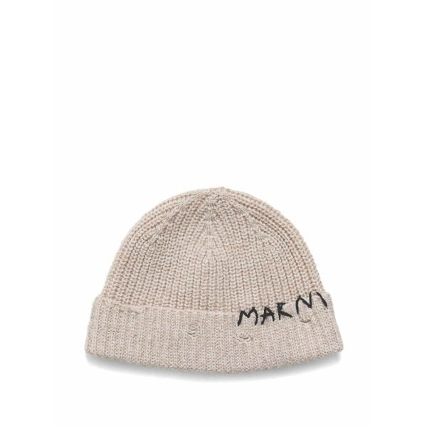 マルニ レディース 帽子 アクセサリー Logo-embroidered beanie hat Neutrals｜asty