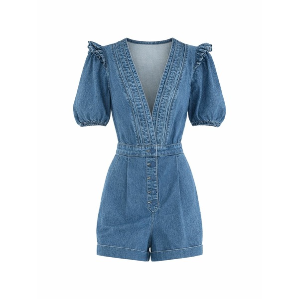 ファーム リオ レディース ワンピース トップス Ruffled v-neck playsuit Blue｜asty
