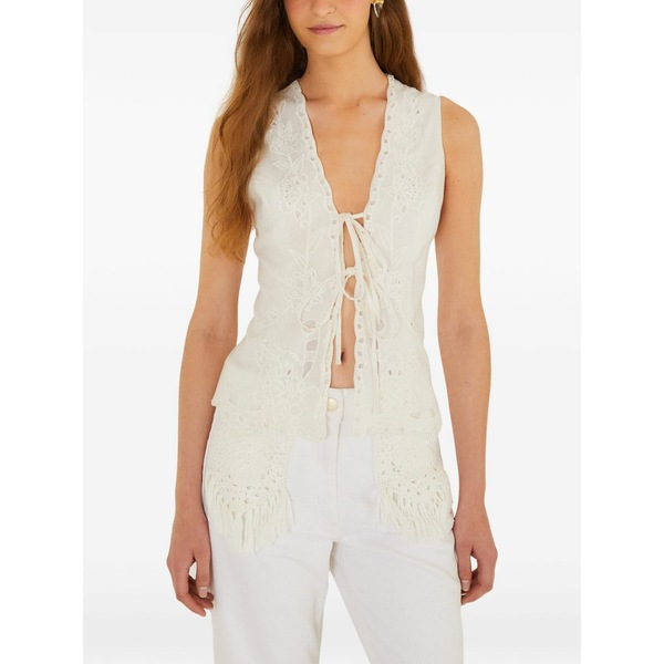 ファーム リオ レディース カットソー トップス Floral-embroidered fringe top White｜asty 59,880円