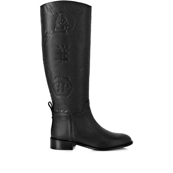 フィリッププレイン レディース ブーツ シューズ Monogram-debossed boots Black|asty