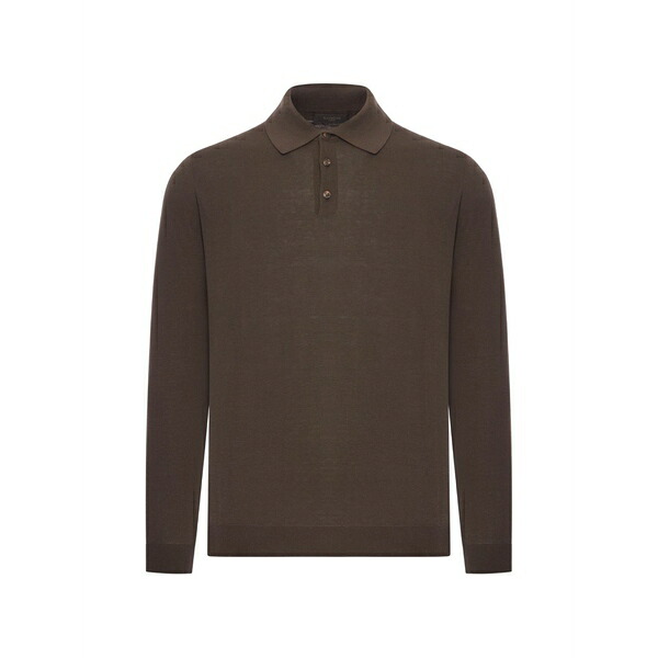 ザノーネ メンズ スポーツシャツ トップス Long-sleeve button polo shirt Brown