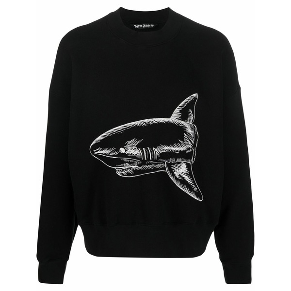 パーム・エンジェルス メンズ パーカー・スウェットシャツ アウター Split shark crew-neck sweatshirt Black