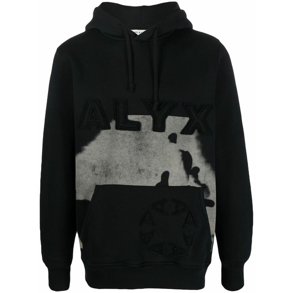 1017 蟻クス 9 エスエム メンズ パーカー・スウェットシャツ アウター Logo-embroidered cow-print hoodie Black