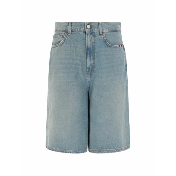 アミッシュ レディース 心地好いズボン下 ボトムス Faded-wash wide-leg shorts Blue