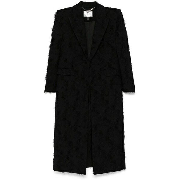 ニッサ レディース 厚地の外套 アウター Fringed coat Black
