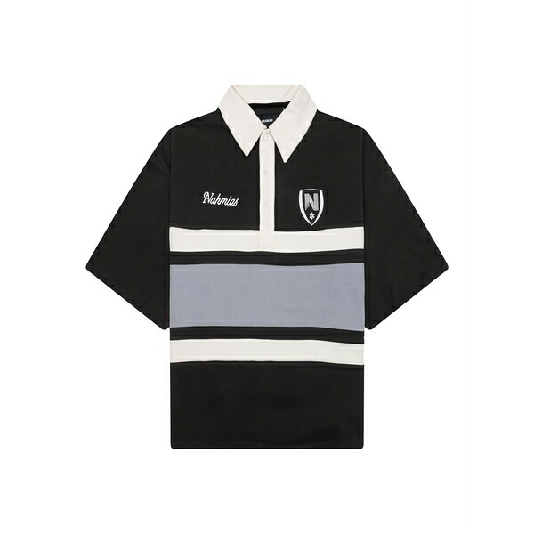 ナミアス メンズ スポーツシャツ トップス Stripe-panel polo shirt Black