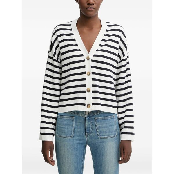 マルコポーロ レディース ジレー アウター Striped button-front cardigan White