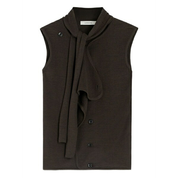 ルメール レディース ジレー アウター Tie-neck asymmetrical sleeveless cardigan Brown