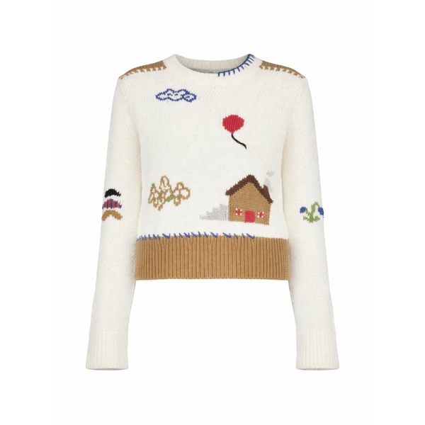 母ちゃん レディース 編み物\u0026プルオーバー アウター The shrunken embroidered pullover Neutrals