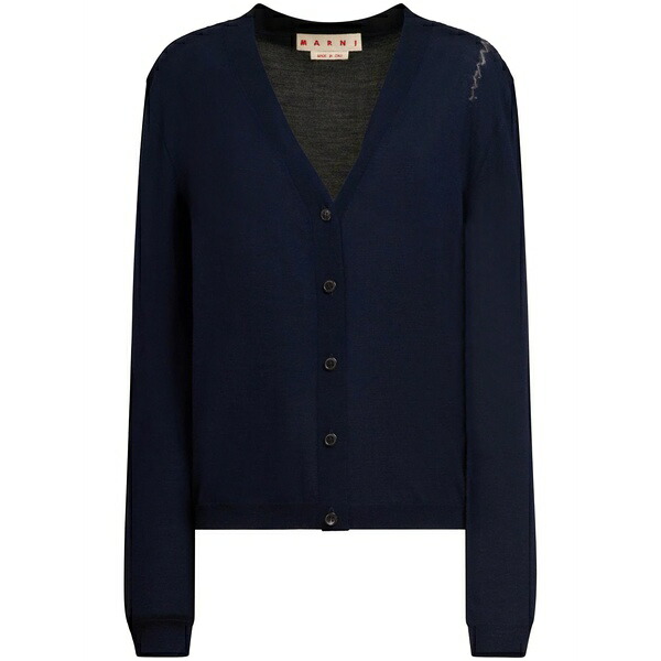 マルニ レディース ジレー アウター Logo-embroidered cardigan Blue