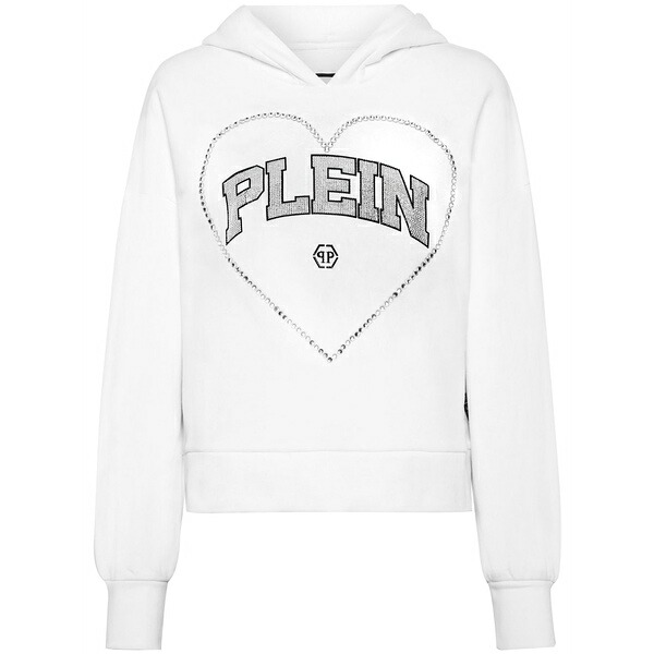 フィリップ飾り気のない レディース パーカー・スウェットシャツ アウター Heart-motif rhinestone-embellished hoodie White