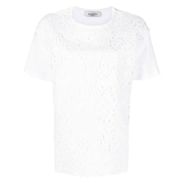 ヴァレンティノ ガラヴァーニ レディース Tシャツ トップス Logo print lace-panel t-shirt White｜asty