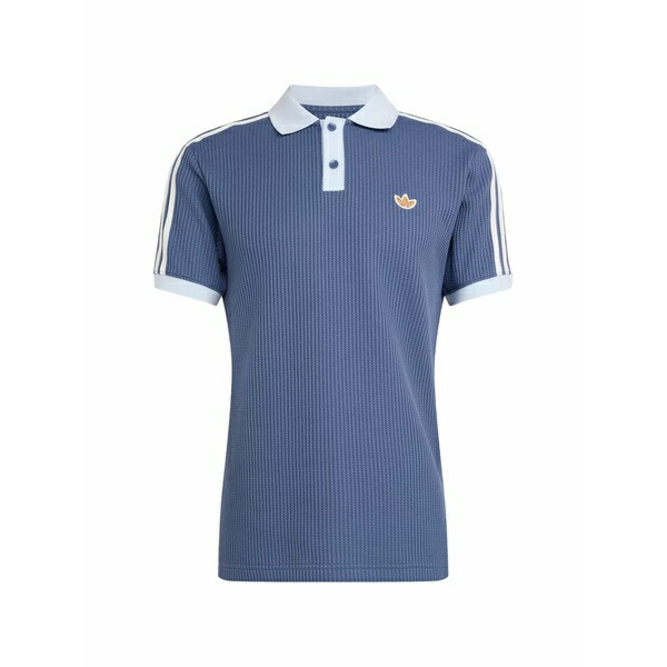 アディダス メンズ スポーツシャツ トップス Waffle-knit logo-patch polo shirt Blue
