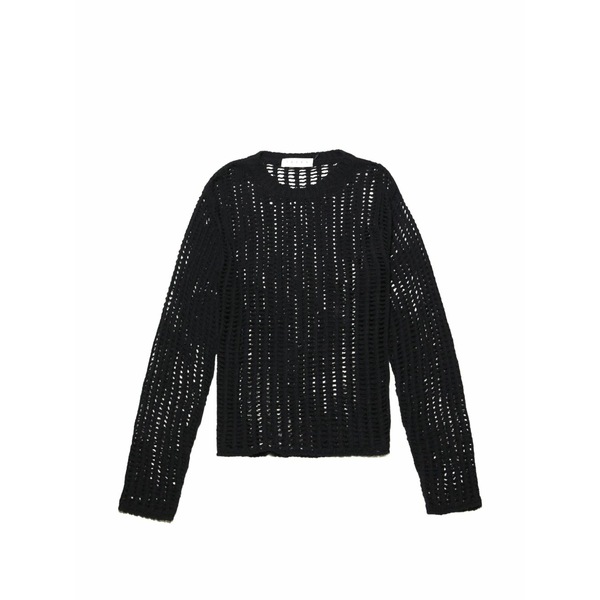 パウラ メンズ 編み物\u0026プルオーバー アウター Perforated-design crew-neck sweater Black