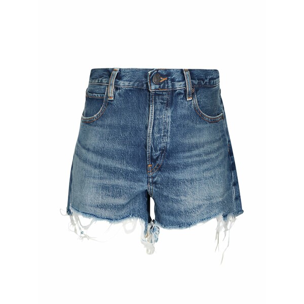 一こま レディース 心地よいズボン下 ボトムス The hang frayed-hem mini shorts Blue