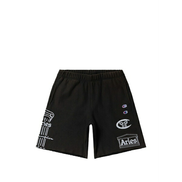 はやりっ児 メンズ 心地よいズボン下 ボトムス X aries logo-print raw-cut shorts Black