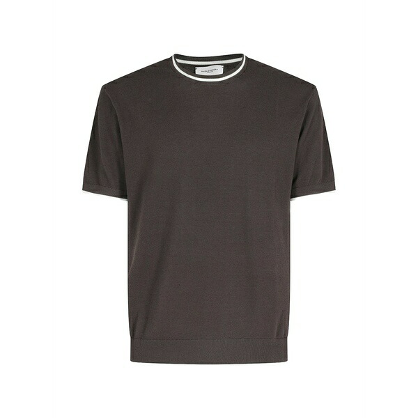 パウロペコラ メンズ 編み物\u0026プルオーバー アウター Stripe-trim short-sleeve sweater Brown