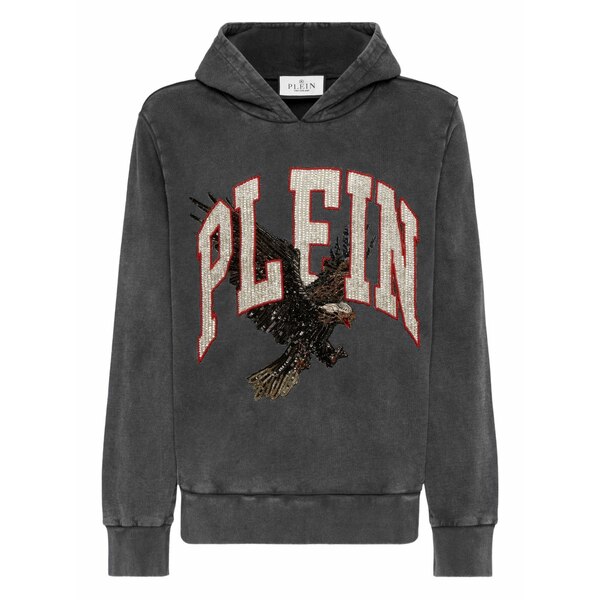 フィリップ飾り気の無い メンズ パーカー・スウェットシャツ アウター Eagle-embellished hoodie Black