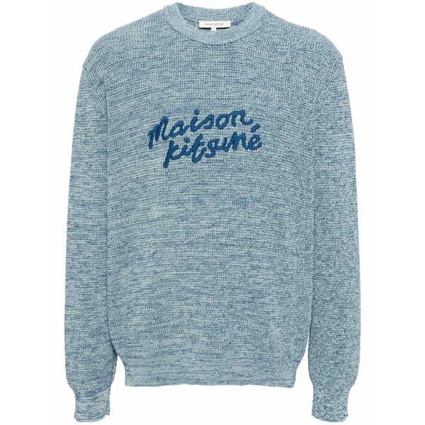 メゾン キツネ メンズ ニット&セーター アウター Handwriting logo-embroidered jumper Blue|asty